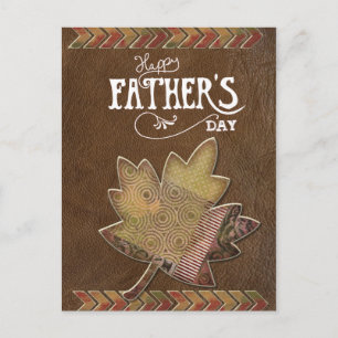 Happy Father's Day - Brown Leather Maple Leaf Postcard