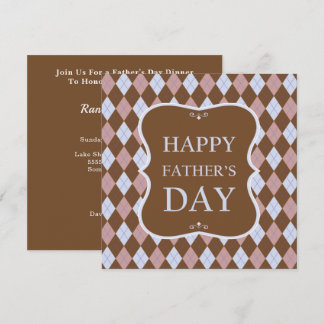 Happy Fathers Day Brown Shades Argyle Dinner Party Invitation