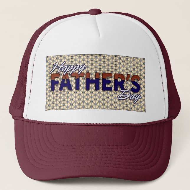 Happy Fathers Day Burgundy And White Trucker Hat (Front)