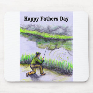 Happy Fathers Day Card fishing for trout salmon Mouse Mat