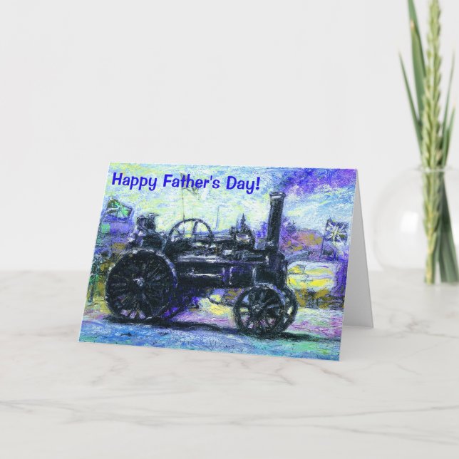 Happy Father's Day card with a Steam Tractor (Front)