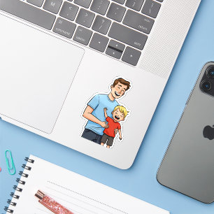 Happy Father's Day Cartoon Dad & Son Blue