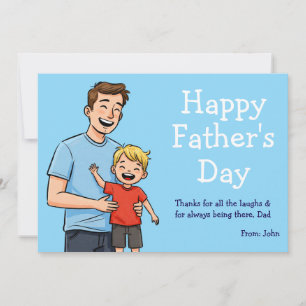 Happy Father's Day Cartoon Dad & Son Blue  Holiday Card