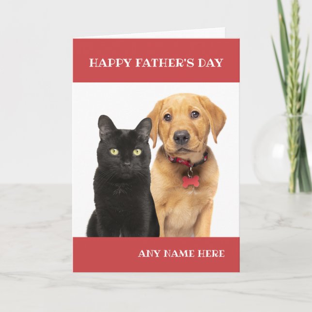Happy Father's Day Cat Custom Name Holiday Card (Front)