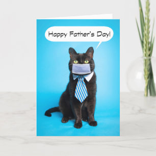 Happy Father's Day Cat in Face Mask and Tie Humour Holiday Card
