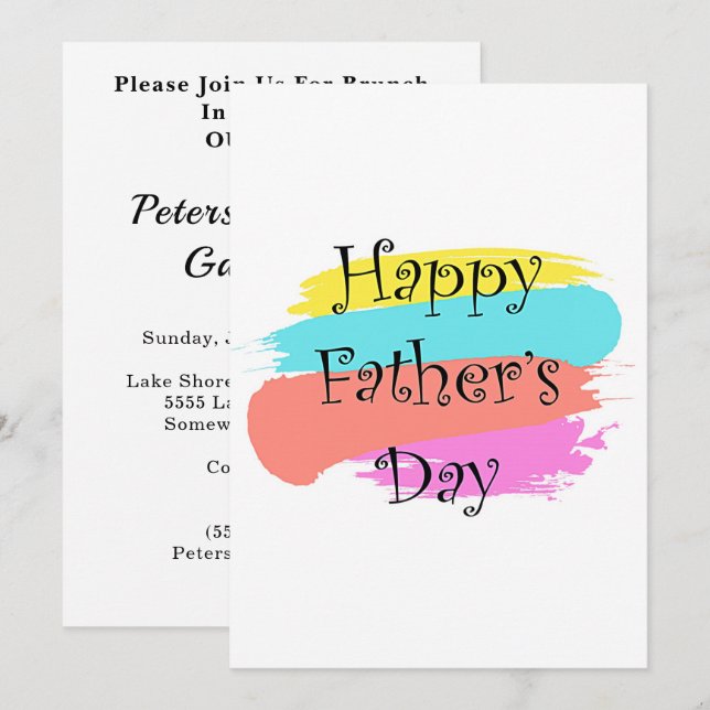 Happy Fathers Day Colourful Family Gathering Brunc Invitation (Front/Back)
