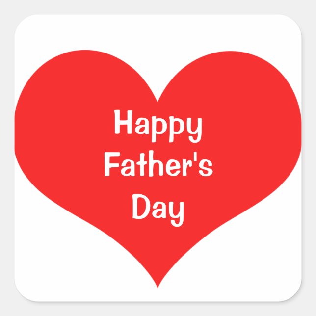 Happy Fathers Day  Colourful Heart Red White Custo Square Sticker (Front)