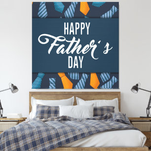 Happy Fathers Day Colourful Ties White Emblem Canvas Print