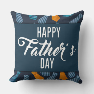 Happy Fathers Day Colourful Ties White Emblem Cushion