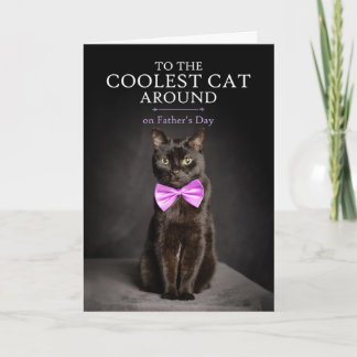 Happy Fathers Day Coolest Cat in Purple Bow Tie Holiday Card
