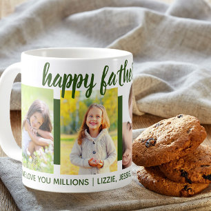 Happy Fathers Day Custom Greeting 4 Photo Green Coffee Mug