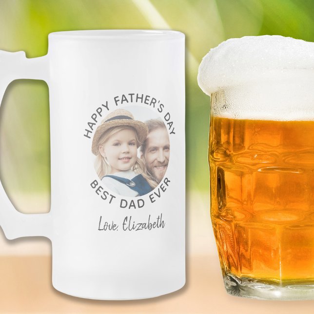Happy Father's Day Custom Photo Best Dad Ever Frosted Glass Beer Mug (Creator Uploaded)