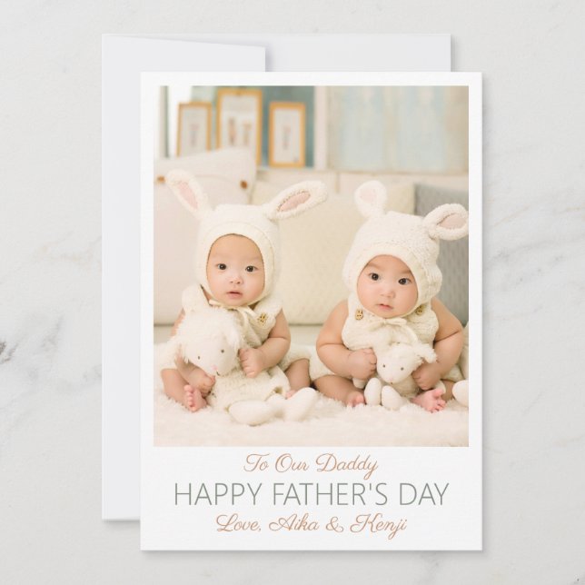 Happy Father's Day Custom Photo Twins Holiday Card (Front)