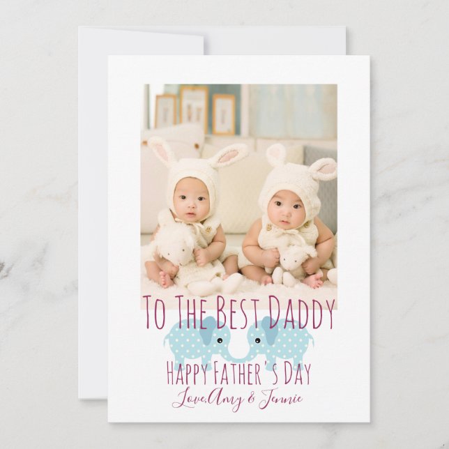 Happy Father's Day Custom Photo Twins Holiday Card (Front)