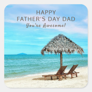 Happy Father's Day Custom Sandy Ocean Beach Square Sticker