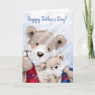 Happy Father's Day, cute bear dad and son shaving Card