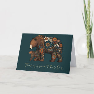 Happy Father's Day Cute Bears Folk Art Card
