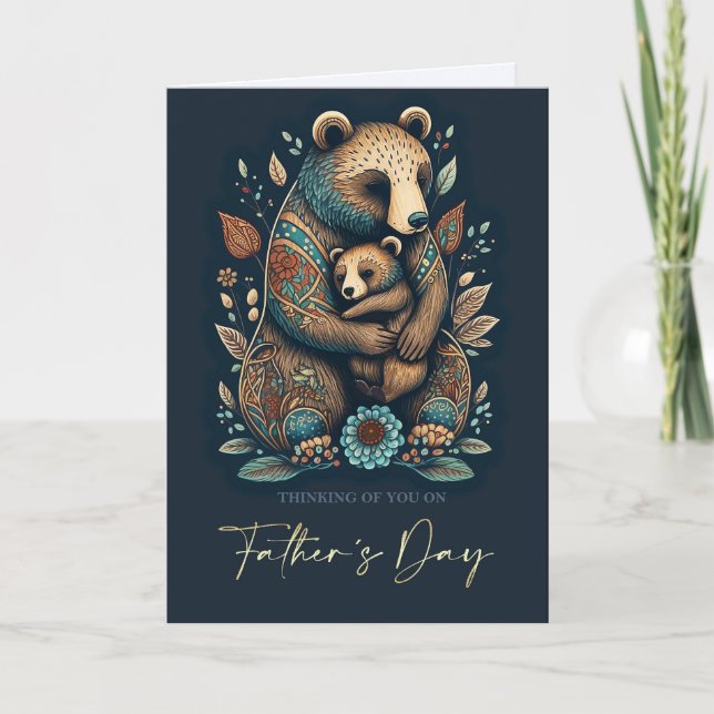Happy Father's Day Cute Bears Folk Art Card (Front)