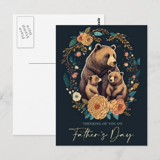 Happy Father's Day Cute Bears Folk Art Postcard (Front/Back)