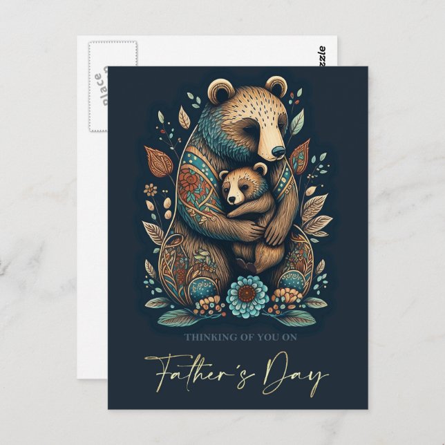 Happy Father's Day Cute Bears Folk Art Postcard (Front/Back)
