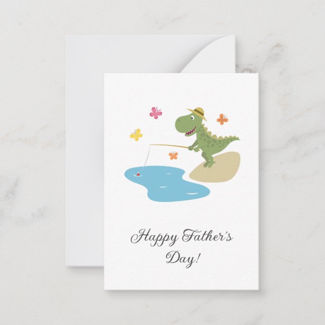Happy Father's Day Cute Cartoon Dinosaur Fishing  Card (Front)