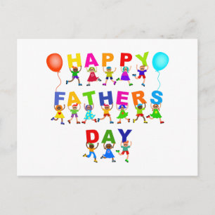 Happy Fathers Day Cute Cartoon Diverse Kids Text Postcard