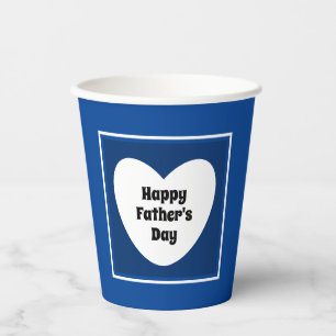 Happy Father's Day Cute Navy Blue White Heart Paper Cups