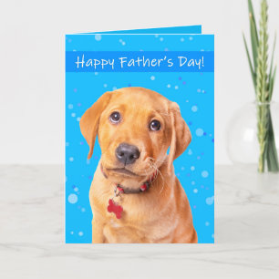 Happy Father's Day Cute Puppy on Blue Holiday Card