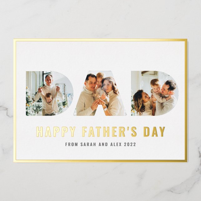 Happy Father's Day DAD 3 Photo Gold Foil Card (Front)