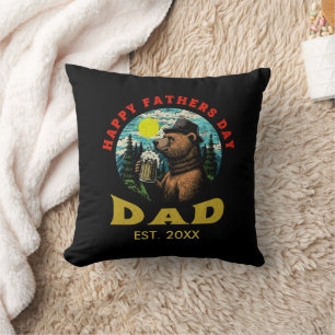 Happy Father's Day Dad Beer Mug Outdoorsman Bear  Cushion
