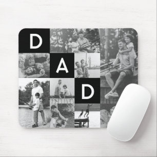 Happy Fathers Day Dad Black & White Photo Grid Mouse Mat