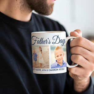 Happy Father's Day Dad Blue Script Photo Collage Coffee Mug