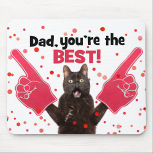 Happy Father's Day Dad Cat With Foam Fingers Humo Mouse Mat