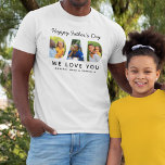 Happy Fathers Day Dad Custom Family Photo Collage T-Shirt<br><div class="desc">Create a stylish and memorable "Happy Father's Day" gift for Dad! This custom t-shirt features a collage of three favourite family pictures of the kids designed as a modern and bold sans serif typography design. Personalise the custom text with the names of the children. The black text and white shirt...</div>
