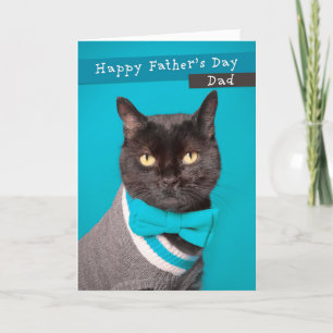 Happy Father's Day Dad Cute Cat in Sweater and Tie Holiday Card