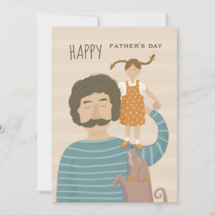 Happy fathers day. Dad daughter and cute funny dog