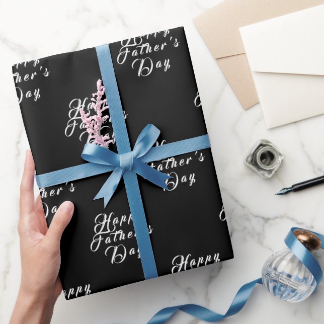 Happy Father's Day Dad Grandpa Black Modern Wrapping Paper (Gifting)
