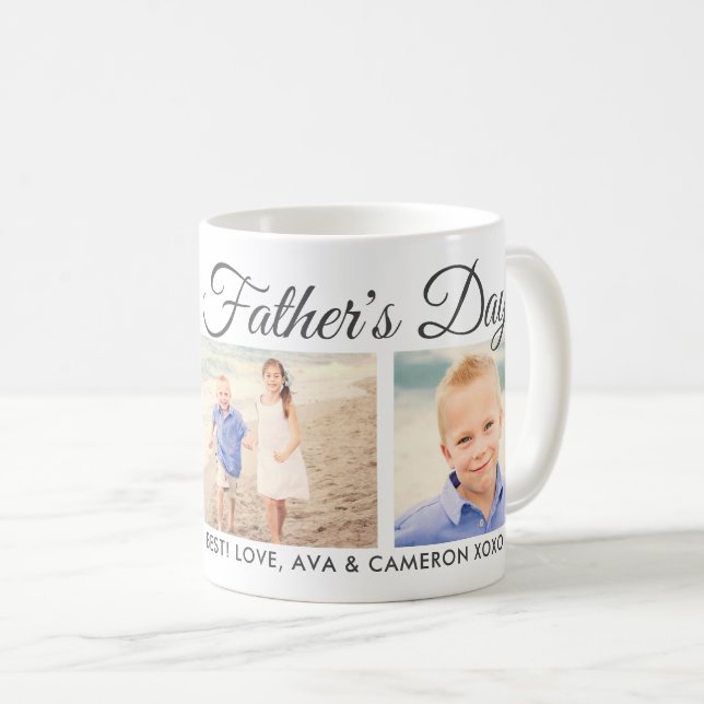 Happy Fathers Day Dad Grey Script Photo Collage Coffee Mug (Front Right)