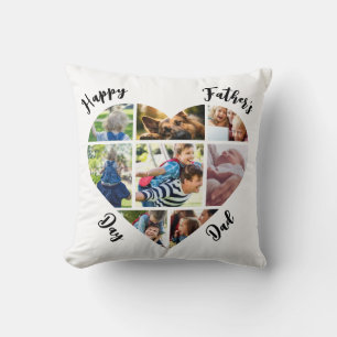 Happy Father's Day Dad Heart Shaped Photo Collage Cushion