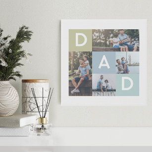 Happy Fathers Day Dad Modern Multi Photo Grid Faux Canvas Print