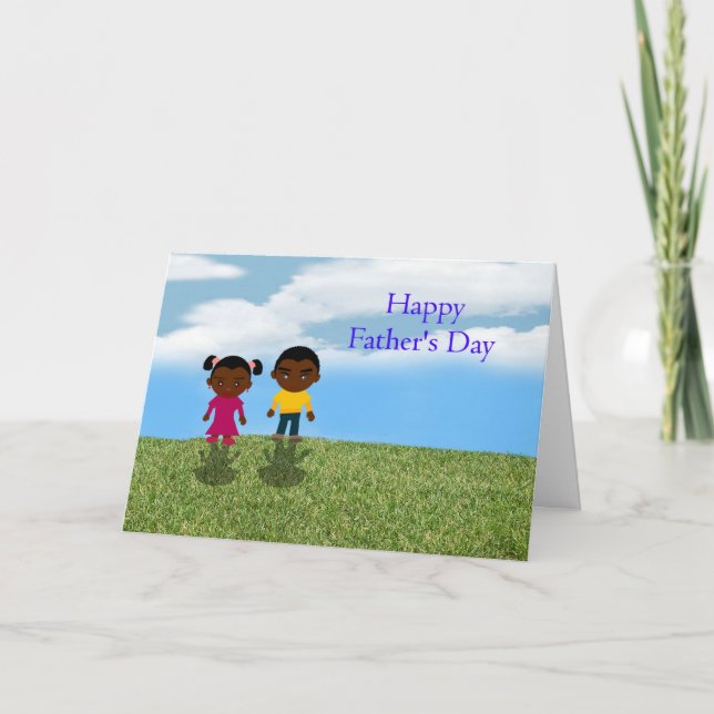 Happy Father's Day Dad with African American kids Card (Front)