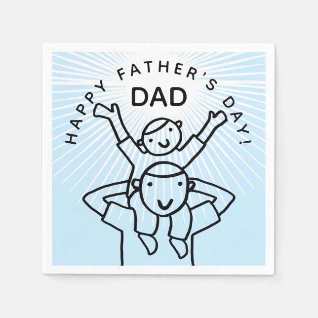 Happy Father's Day Dad with Child Cartoon Napkin (Front)