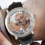 Happy Fathers Day Editable Year Personalised Photo Watch<br><div class="desc">Unique photo watch, fully editable for any occasion. The text is fully editable and sits on a semi-opaque border to frame your photo. The sample wording reads "happy fathers day · 20YY .. love [children's names]" and you can customise this as you wish. Please browse my store for more father's...</div>