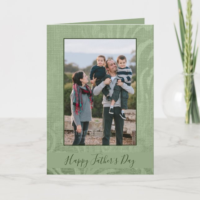 Happy Father's Day Elegant Green Photo Card (Front)