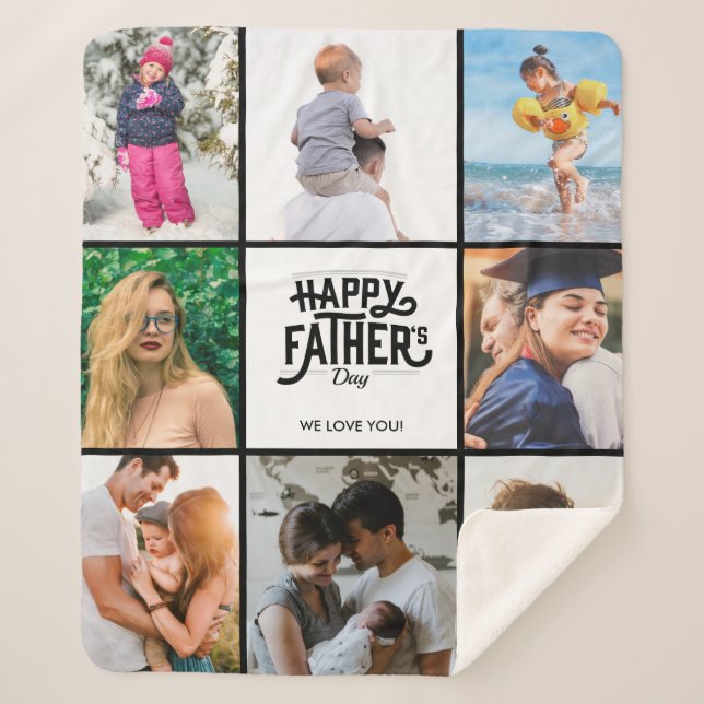 Happy Father's Day Family Photo  Sherpa Blanket (Front)