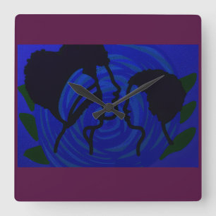 Happy Father's Day Family Portrait Square Wall Clock