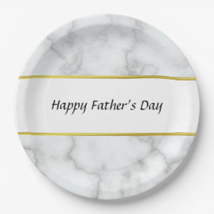 Happy Father's Day Faux White Marble Elegant Paper Plate