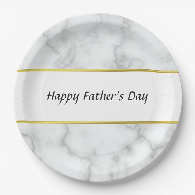 Happy Father's Day Faux White Marble Elegant Paper Plate (Front)