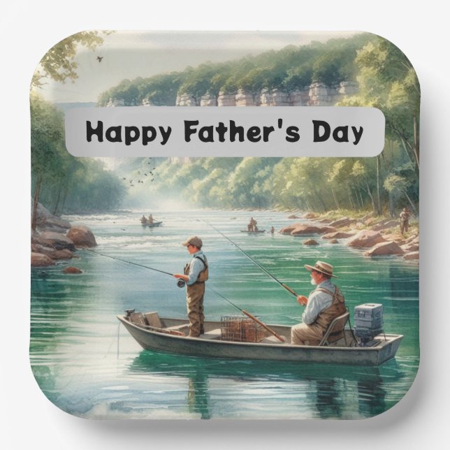 Happy Fathers Day  Fishing  Paper Plate (Front)