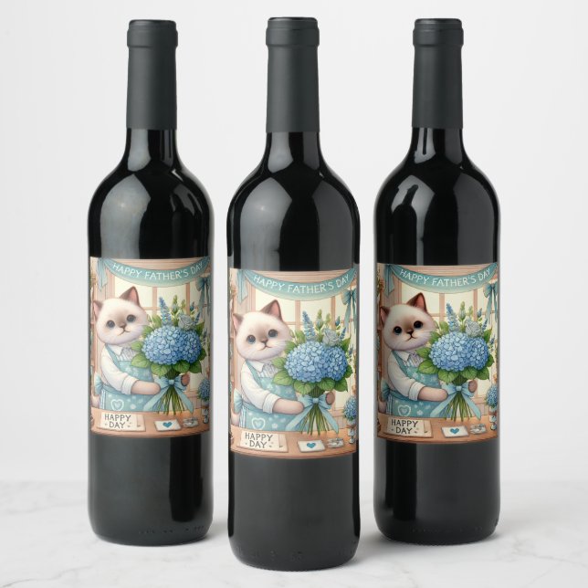 Happy Father's Day for Cat Dad  Wine Label (Bottles)